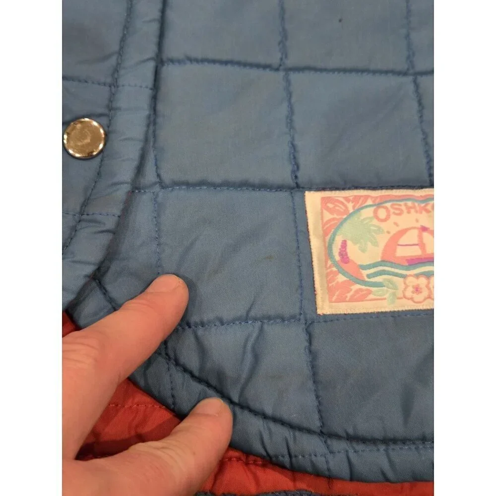 Vintage Oshkosh B'gosh Puffer Vest Kids Reversible Size S 7/8 Outdoor Blue Red